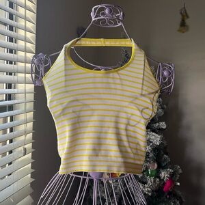 🍋Yellow Striped Halter Crop Top NWOT
